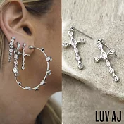 LUV AJ 好萊塢潮牌 鑲鑽銀色十字架耳環 MINI BEZEL STONE CROSS STUDS