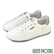 【GREEN PHOENIX】女 休閒鞋 小白鞋 真皮 平底 直套式 鬆緊鞋帶 韓國 JP23 綠色