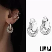 LUV AJ 好萊塢潮牌 銀色鑲鑽雙圈耳環 2用式 PAVE INTERLOCK HOOPS