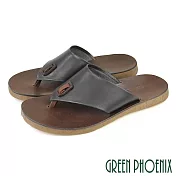 【GREEN PHOENIX】男 拖鞋 全真皮 牛皮 夾腳 手工 台灣製 EU42 黑色