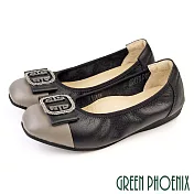 【GREEN PHOENIX】女 娃娃鞋 便鞋 全真皮 平底 蝴蝶結 OL通勤面試 乳膠鞋墊 台灣製 JP22.5 黑色67