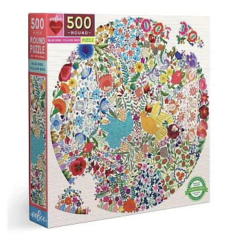 eeBoo 500片圓形拼圖 - 藍鳥與黃鳥 ( Blue Bird Yellow Bird 500 Piece Round Puzzle )