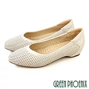 【GREEN PHOENIX】女 娃娃鞋 便鞋 包鞋 內增高 全真皮 小羊皮 OL通勤面試 乳膠鞋墊 EU39 米色