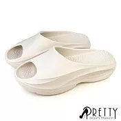 【Pretty】女 拖鞋 厚底 防水 輕量 紓壓 一體成形 室內 台灣製 JP24 米色