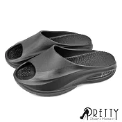 【Pretty】女 拖鞋 厚底 防水 輕量 紓壓 一體成形 室內 台灣製 JP24 黑色