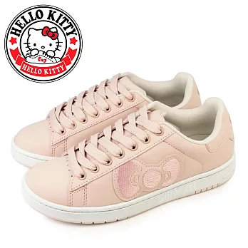 【HELLO KITTY】女 休閒鞋 板鞋 凱蒂貓 刺繡蝴蝶結 綁帶 台灣製 JP23 粉紅色
