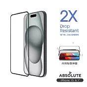 ABSOLUTE iPhone 15 6.1吋專用 手滑救星2X雙倍耐衝擊強化9H高硬度玻璃螢幕保護膜 透明