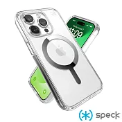 Speck iPhone 15 Pro (6.1吋) Presidio Perfect-Clear MagSafe 銀色磁吸透明防摔殼