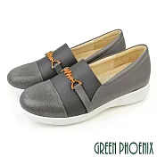 【GREEN PHOENIX】女 休閒鞋 懶人鞋 真皮 厚底 台灣製 JP25 灰色