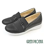 【GREEN PHOENIX】女 休閒鞋 懶人鞋 真皮 厚底 台灣製 JP25.5 黑色