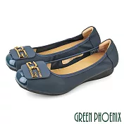 【GREEN PHOENIX】女 娃娃鞋 便鞋 包鞋 全真皮 平底 OL通勤面試 乳膠鞋墊 EU36 深藍色