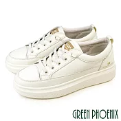 【GREEN PHOENIX】女 休閒鞋 全真皮 厚底 奶油頭 免綁鞋帶 顯瘦 韓國進口 JP23.5 米色