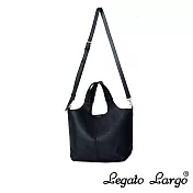 Legato Largo Lineare 仿舊皮面手提斜背兩用托特包 Small size- 黑色
