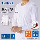 【日本郡是Gunze】日本製 抗菌防臭加工 100%純棉 男士 圓領 長袖內衣 衛生衣-白色(舒適親膚) M