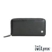 Lynx - 美國山貓精選nappa牛皮軟質感8卡拉鍊袋加厚長夾-共2色 黑色