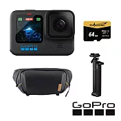 【GoPro】HERO 12 潮流套組 (HERO12單機+ONE GO 胸包-曜石黑+三向多功能自拍桿2.0+64G記憶卡) 正成公司貨