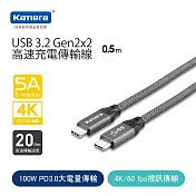 Kamera USB3.2 Gen2x2 Type-C to Type-C PD 0.5M 高速傳輸充電編織線 4K 20Gbps 100W PD3.0