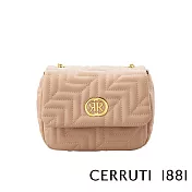 【Cerruti 1881】限量2折 義大利頂級小牛皮側背包肩背包 全新專櫃展示品(粉膚色 CEBA05968M)