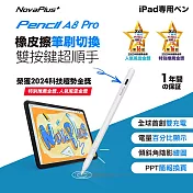 【NovaPlus】最新旗艦A8 Pro iPad繪圖手寫筆：首創簡報上下鍵、側邊實體橡皮擦、全球唯一雙充電 經典白