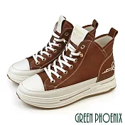 【GREEN PHOENIX】女 短靴 休閒鞋 高筒 全真皮 減壓鞋墊 EU38 咖啡色