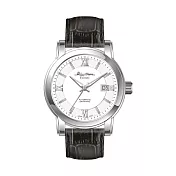 RHYTHM 麗聲 日本羅馬數字日期顯示三針高貴皮革自動機械錶-A1303 白面銀框