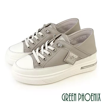 【GREEN PHOENIX】女 休閒鞋 懶人鞋 後踩兩穿 真皮 免綁鞋帶 鬆糕厚底 JP25 灰色