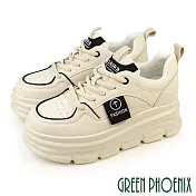 【GREEN PHOENIX】女 小白鞋 休閒鞋 老爹鞋 真皮 鬆糕厚底 JP22.5 黑色