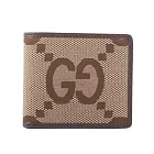 GUCCI Jumbo GG Logo 緹花布及皮革對開8卡短夾 (棕色)