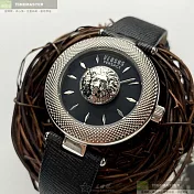 VERSUS VERSACE凡賽斯精品錶,編號：VV00358,36mm圓形銀精鋼錶殼黑色錶盤真皮皮革深黑色錶帶