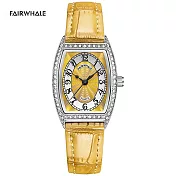 Mark fairwhale 馬克菲爾 弧形錶殼閃耀錶圈優雅魅力女用錶-3450(優雅氣質手錶) 陽光黃