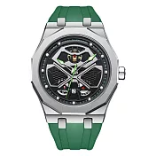 Mark Fairwhale 馬克菲爾 多邊形外框六邊形錶冠獨具設計潮流手錶-5590(多邊形造型手錶) 綠色款