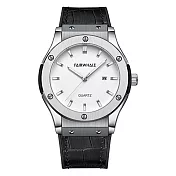 Mark Fairwhale 馬克菲爾 個性潮流特殊外觀牛皮錶帶手錶-5640(機械風格錶) 純淨白