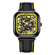 Mark Fairwhale 馬克菲爾 硬派方殼3D多層鏤空機械錶-6410(競速跑車賽車機械錶) 活力黃