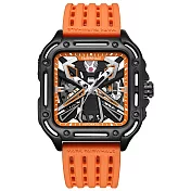 Mark Fairwhale 馬克菲爾 科技未來時光機系列方形外框鏤空夜光機械錶-6540(科技未來風格) 閃酷橘