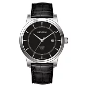 RHYTHM 麗聲 極簡設計簡約乾淨日期顯示皮革手錶-GS1601 黑色款