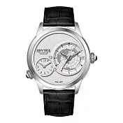 RHYTHM 麗聲 簡約世界地圖時尚風格日期顯示皮革手錶-I1503 白色款