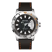 RHYTHM 麗聲 酷炫錶圈賽車風格日期顯示親膚橡膠錶帶手錶-TQ1701(潛水錶) 銀框黑底