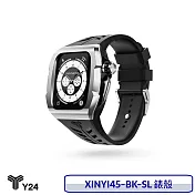 【4/30前限時加送原廠錶帶+提袋】Y24 Apple Watch 45mm 不鏽鋼防水保護殼 錶殼 防水 XINYI45-BK-SL 銀/黑