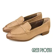 【GREEN PHOENIX】女 樂福鞋 小皮鞋 休閒鞋 包鞋 便鞋 尖頭 真皮 復古 EU37 杏色