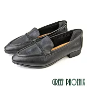 【GREEN PHOENIX】女 樂福鞋 小皮鞋 休閒鞋 包鞋 便鞋 尖頭 真皮 復古 EU38 黑色