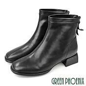 【GREEN PHOENIX】女 短靴 素面 後拉鍊 厚底 羊皮 全真皮 短筒 粗跟 JP23.5 黑色