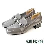 【GREEN PHOENIX】女 跟鞋 包鞋 粗中跟 粗跟 全真皮 通勤 上班 宴會 台灣製 JP23.5 灰色
