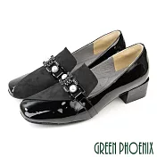 【GREEN PHOENIX】女 跟鞋 包鞋 粗中跟 粗跟 全真皮 通勤 上班 宴會 台灣製 JP22.5 黑色