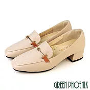 【GREEN PHOENIX】女 樂福鞋 包鞋 跟鞋 粗跟 粗中跟 馬銜釦 全真皮 台灣製 US5 粉紅色