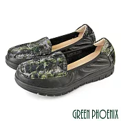 【GREEN PHOENIX】女 平底鞋 包鞋 懶人鞋 莫卡辛 休閒鞋 便鞋 全真皮 厚底 EU37 黑色