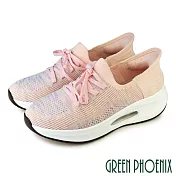 【GREEN PHOENIX】女 懶人鞋 健走鞋 休閒鞋 氣墊 厚底 彈力 透氣 秒穿 襪套式 EU35 粉紅色