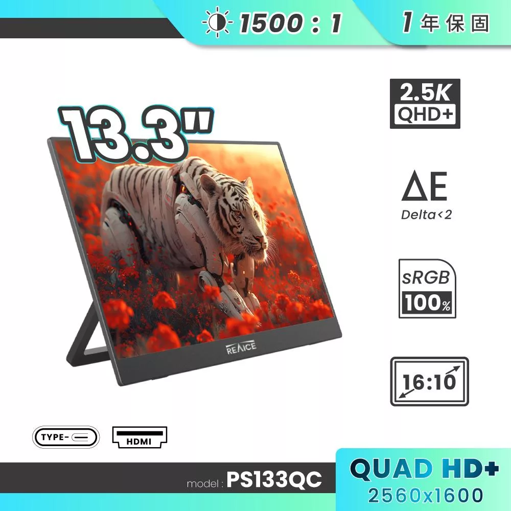 【REAICE】13.3型2.5K升級版IPS超薄可攜式外接螢幕(Switch主機外接螢幕/Type-C/可攜式螢幕)
