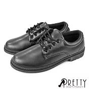 【Pretty】男 女大尺碼 學生鞋 皮鞋 素面 綁帶 台灣製 JP27 黑色