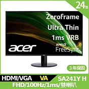 Acer SA241Y H 24型超薄護眼螢幕(VA,VGA,HDMI,2Wx2)