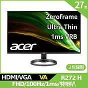 Acer R272 H 27型窄邊螢幕(VA,VGA,HDMI,2Wx2)